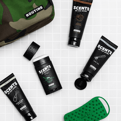 A collection of body care products inspired by iconic scents of the game, exclusively available in partnership with Routine Baseball. The first in our line of products is the baseball-inspired 5-Tool Kit. Featuring two scents of body wash, shampoo & conditioner, deodorant, and a turf body scrubber, all packed in a travel bag to take with you on your next on-the-road ballgame.
